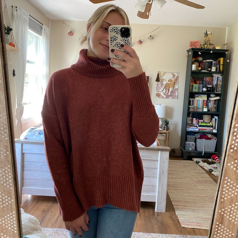 William Rast Red Oversized Turtleneck Sweater